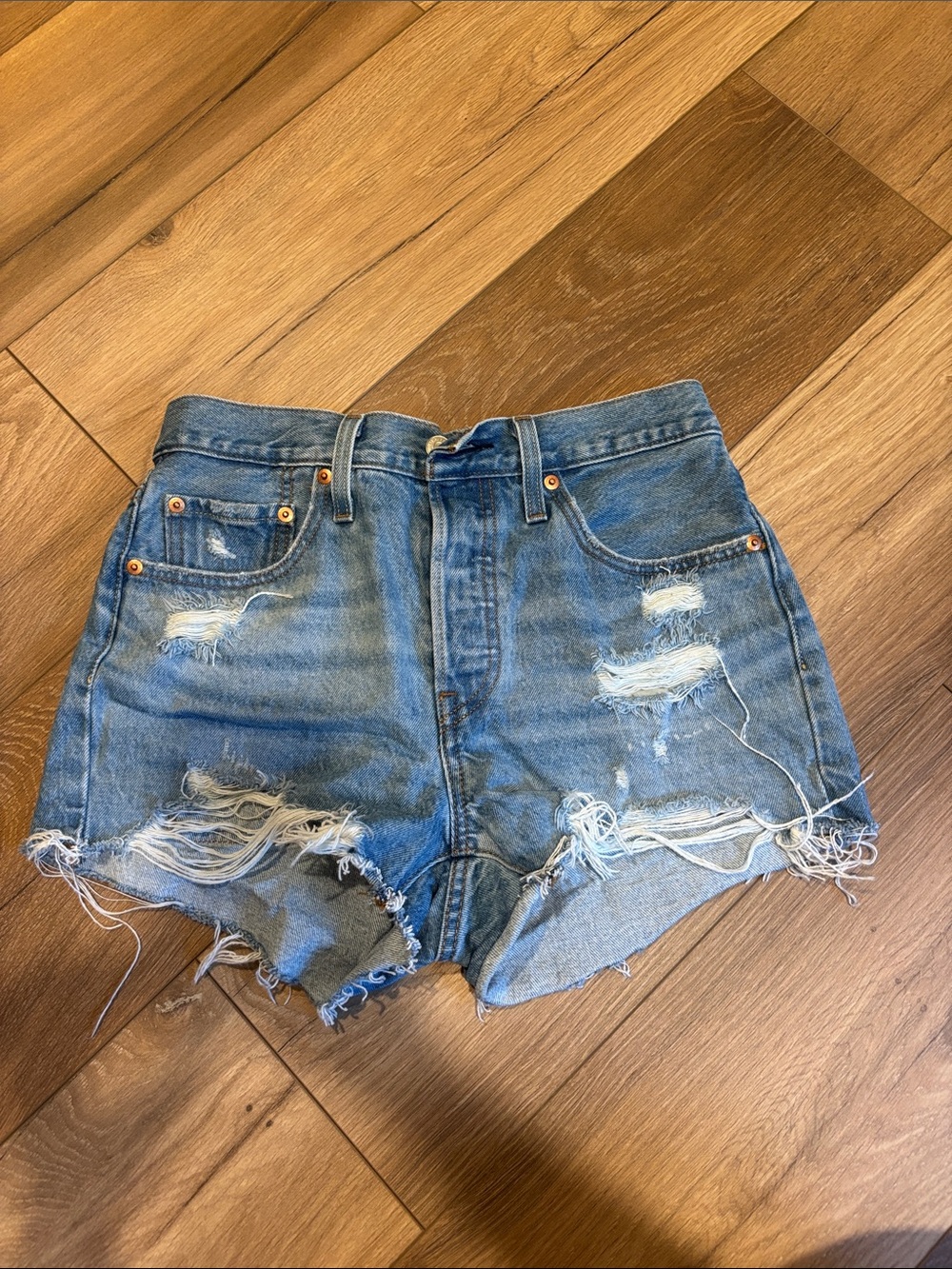 Levi's Distressed High-Rise Denim Shorts